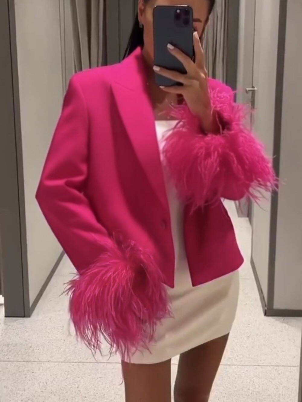 Zara cropped feather blazer pink size M